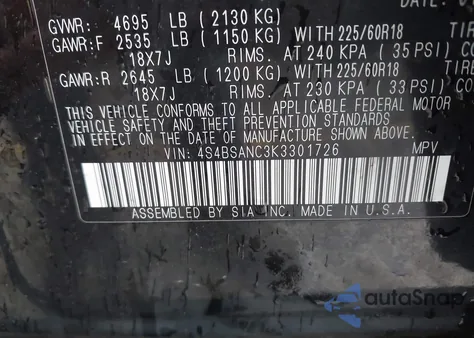 2019 Subaru Outback 2.5I Limited from USA, damaged, VIN 4S4BSANC3K3301726